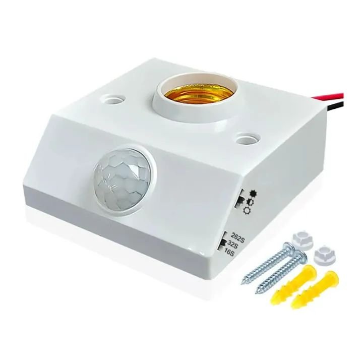Human Infrared Sensor Switch (PIR Motion Sensor Light Socket) Adjustable Automatic On/Off for Nighttime Basement Lighting Control Motion Sensing Switch Lamp Holder Nut Socket Bulb Socket AC 85V-265V Easy Install Easy to Use