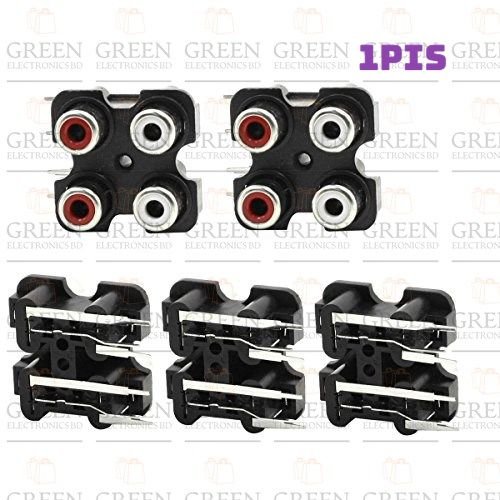 1Pc PCB Mount Stereo Audio Video Jack AV/RCA Socket 4 Position Female Connector PCB Mount Connector 4 RCA Socket Female Jack for Audio Video Black 1 Ps
