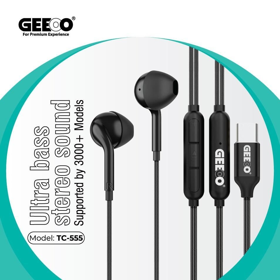 Geeoo TC555 Type-C Earphone With Ultra Bass And Stereo Sound TC555 Type-C Ultra Bass Earphone