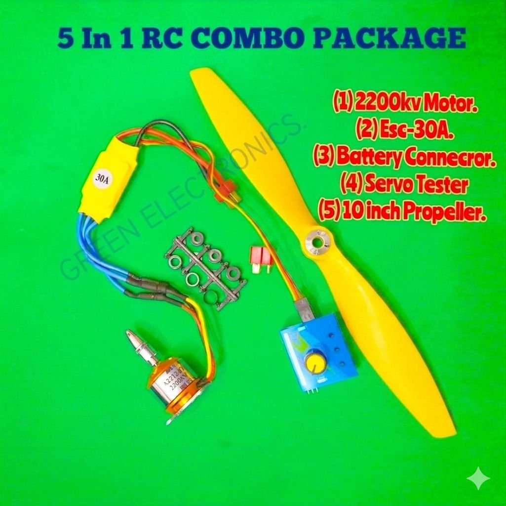 5 in 1 Rc item combo package Esc 30a, 10inch Propoler, servo tester, t connector, 2450kv brashless motor