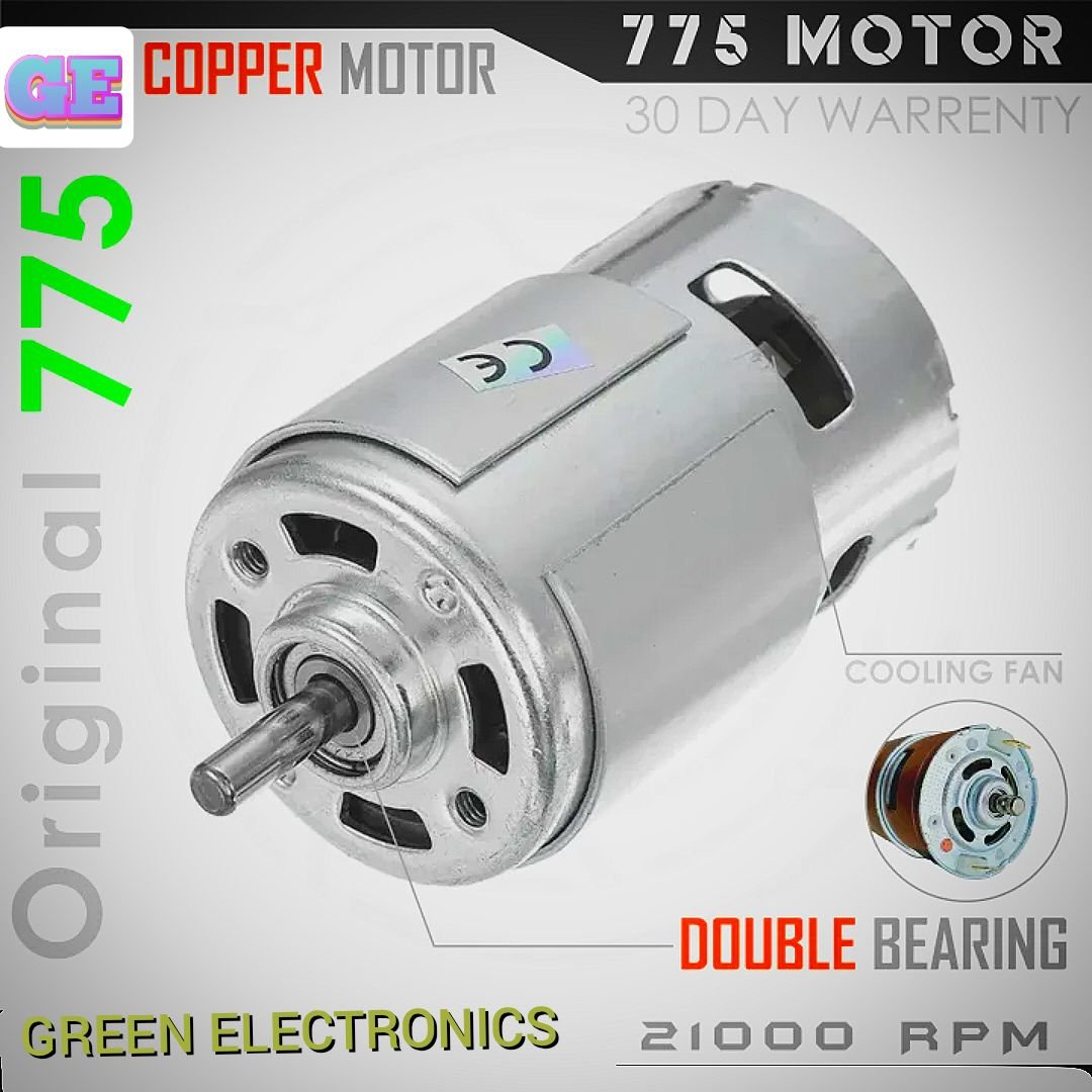 Original 775 Motor DC Double Ball-Bearing DC 12V-36V 21000RPM Hi-Torque, High Power, Low Noise for Solar Pump, Drill Machine or Electrical Tool and DIY Project.