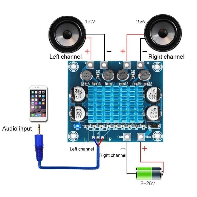 ORIGINAL CHIP TPA3110 Amplifiers Circuit Board 30W 30W Speakers Dual Channel Power DC8-26V 3A  TPA3110 Subwoofer Board XH A232 Amplifier Board  Digital Audio Circuit