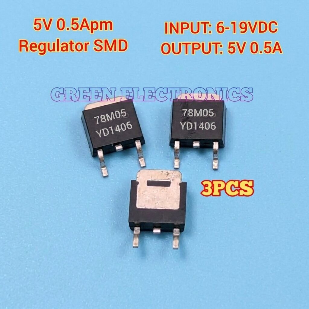 3 Pcs 78M05 5V 0.5A SMD Voltage Regulator ICs - Input 6-19VDC TO-252 Surface Mount IC for DIY Electronics & Circuit Board Repair