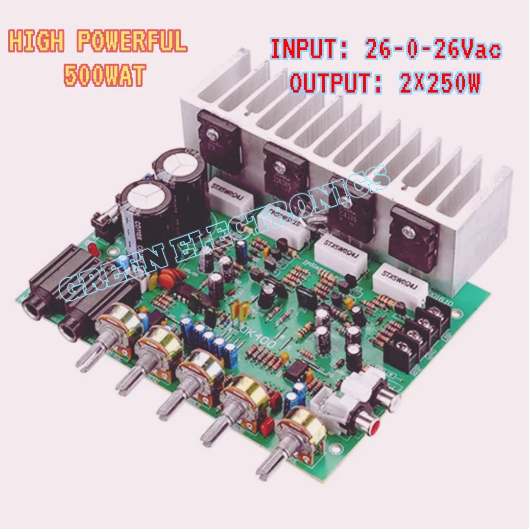 Audio Amplifier Board 250W+250W High-power 2.0 Stereo Channel Reverberation Amp Board Knob Model OK-400 2 AC22-26V