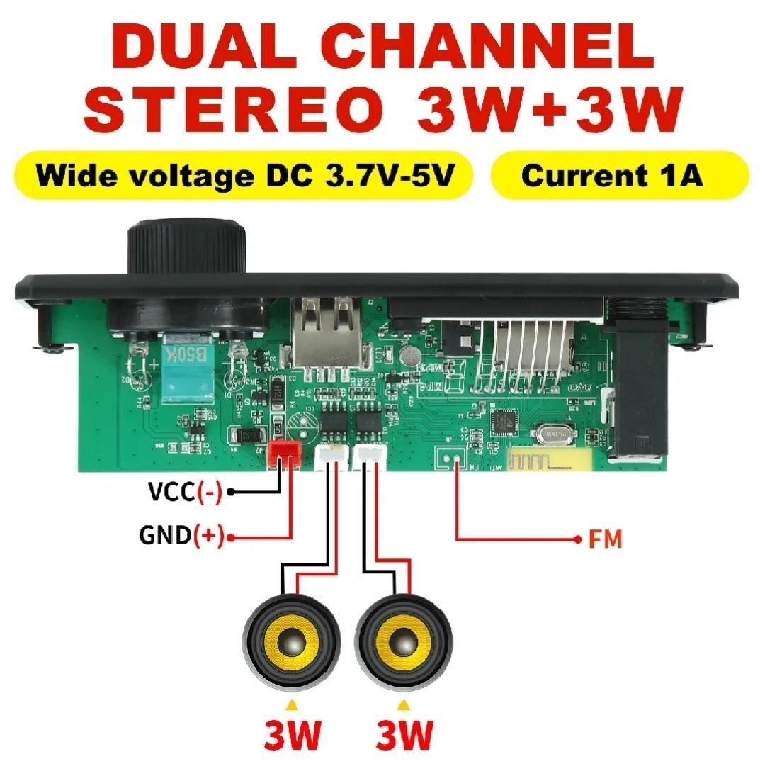 6W Amplifier DC 5V MP3 WMA Decoder Board Bluetooth 5.0 Audio Module USB TF Radio Wireless FM