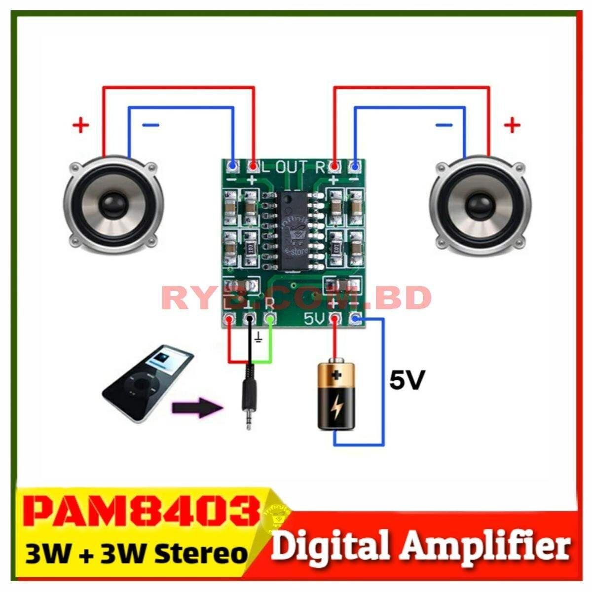 PAM8403 Super Mini Digital Amplifier Board 2 x 3W Class D Digital 2.5V To 5V Power Amplifier Board
