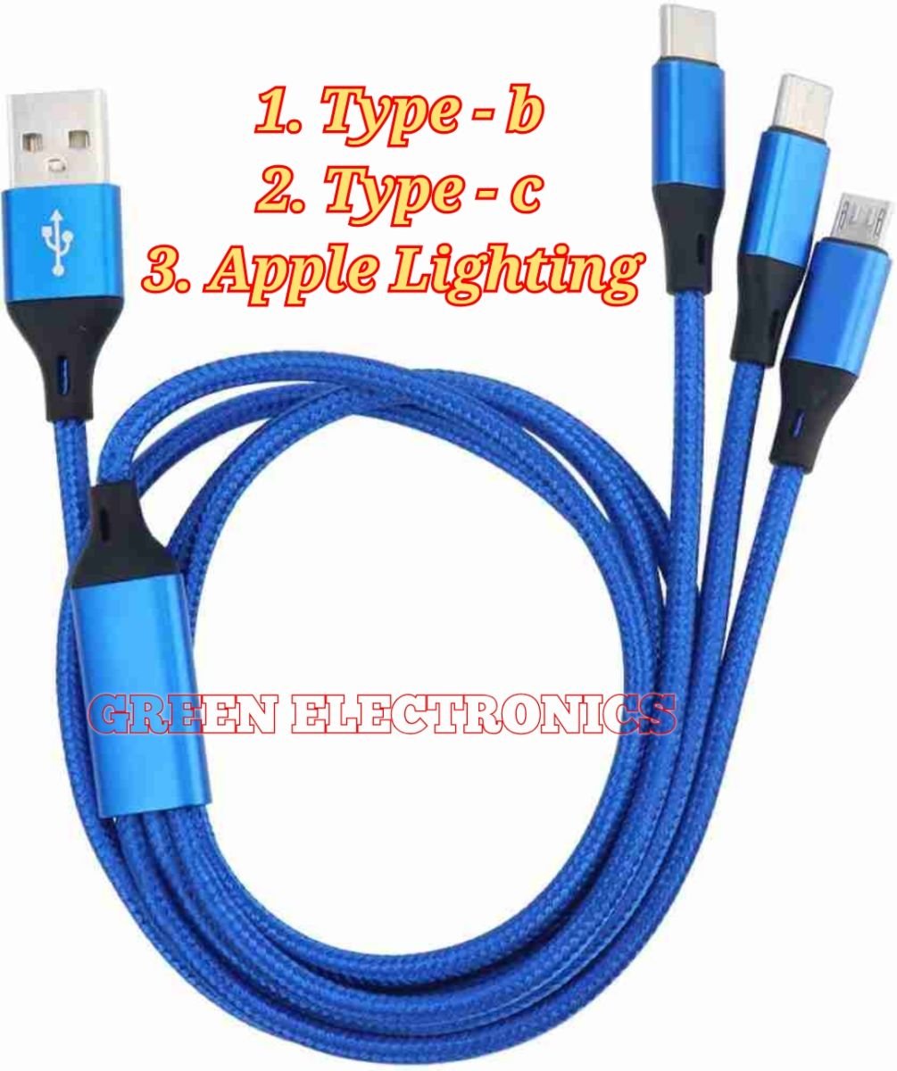 3 in 1 Multi Charging Cable For Usb Micro Apple Port & Type C