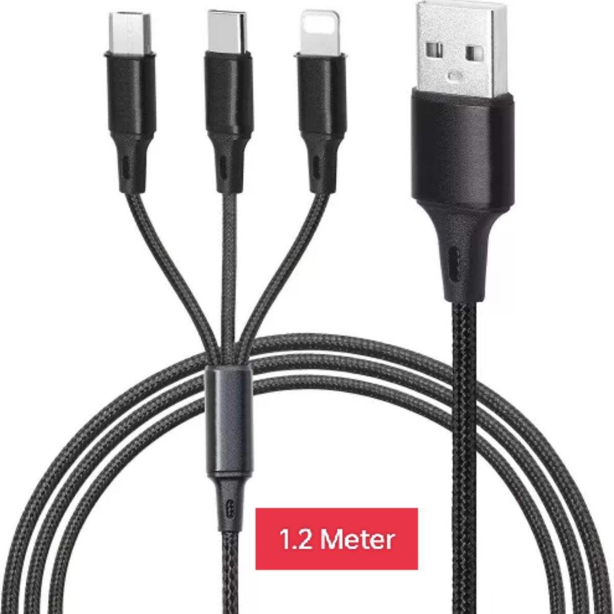 3 in 1 Charging USB Cable for iPhone, Type-C & Micro USB Wire Cord