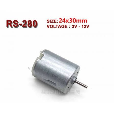 RS-280 3V-12V High Speed DC Motor - 7100 to 14000 RPM, Brushed Toy and Hobby Motor with 24mm Diameter and 2mm Shaft