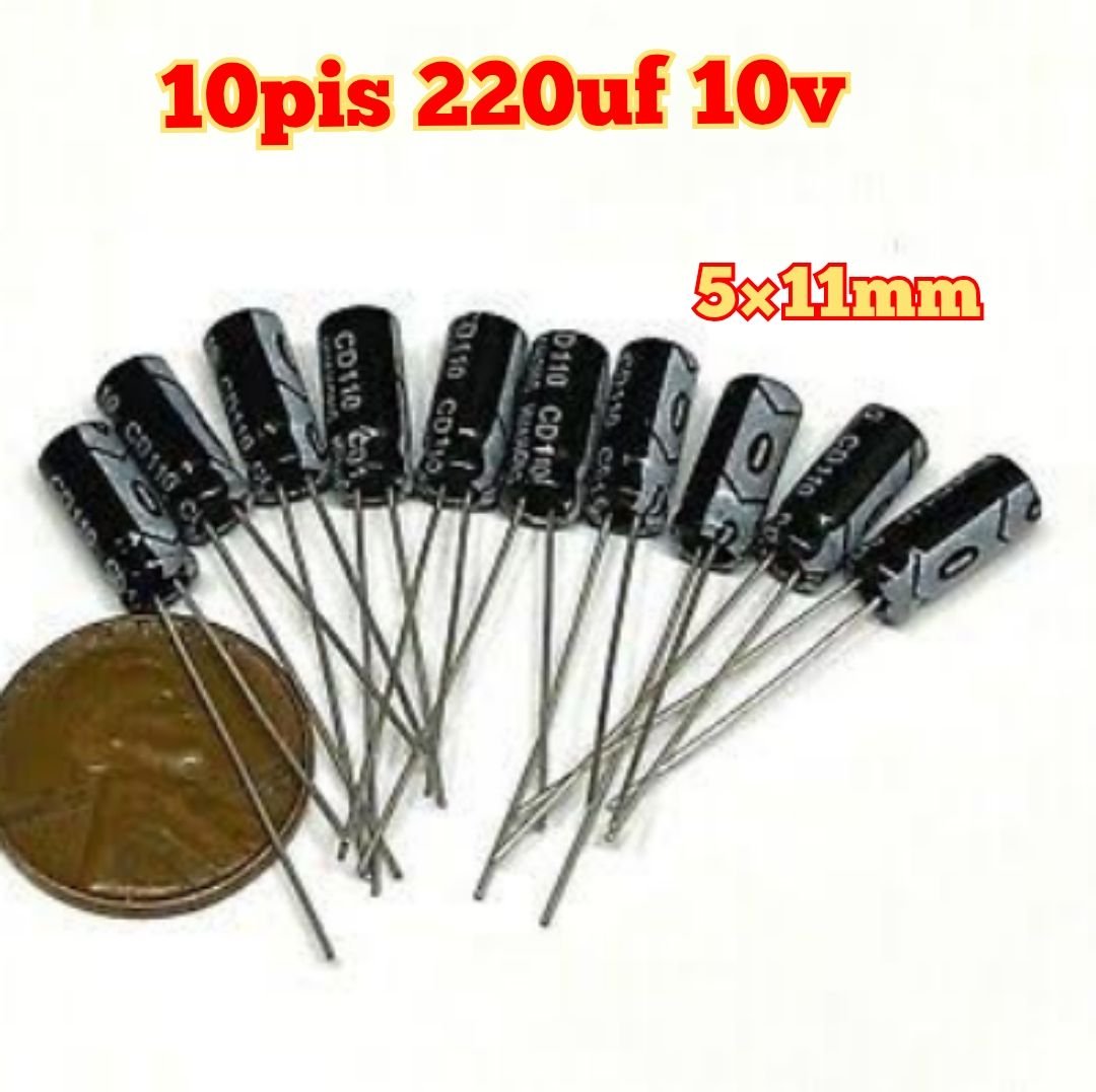 10 Pack Electrolytic capacitor 220UF 10v 105c 5mm x 11mm Radial G417