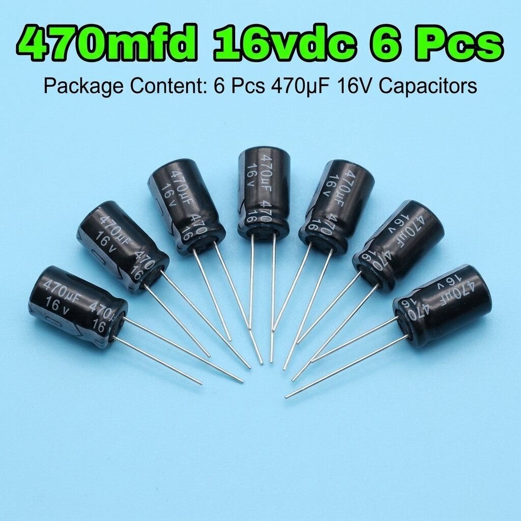 470uF 16V Electrolytic Capacitor (Pack of 6 Pcs) - High Quality Aluminum Radial Capacitors for Electronics Projects & Circuit Board Repair