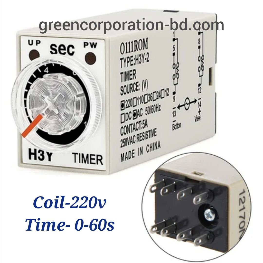 Mini Timer Relay 0 to 60 Second Adjustable Relay Solid-state Timer, Power ON-delay, Output: 2PDT, Plug-in terminal (8-pin), Beige,220 VAC, Rated time: 60 second