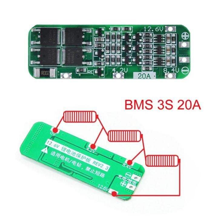 3S BMS 20A Standard Version Circuit Module 11.1V 12.6V 3 x 18650, AA, AAA Lipo Li-ion Lithium Battery Protection Board.