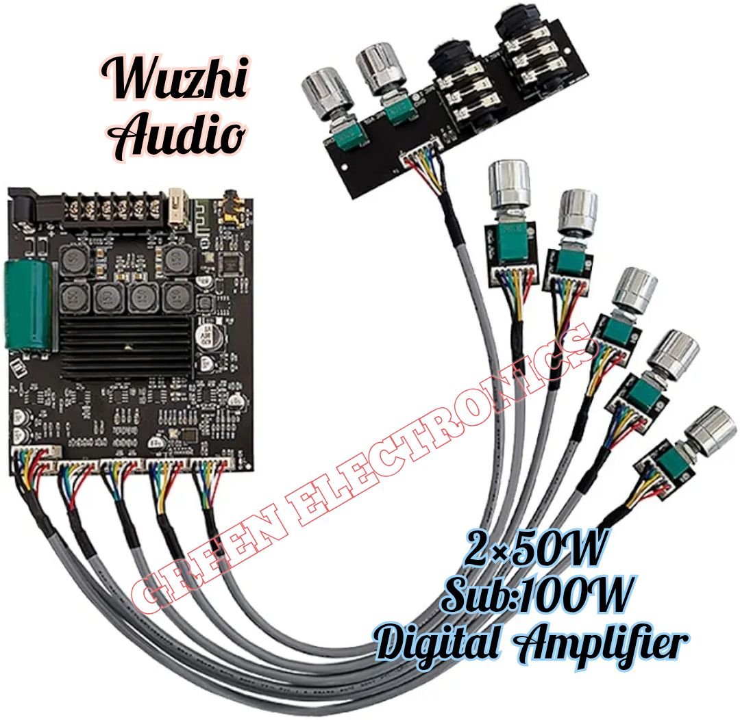 Wuzhi Audio AM100F Lead Type KTV Microphone Audio System 2.1 Channel Bluetooth Power Amplifier Board 50+50+100W Digital Amplifier Circuit Board