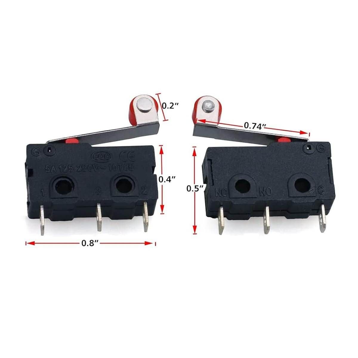 3pcs 5amp Micro Roller Lever Arm Normally Open Close Limit Switch