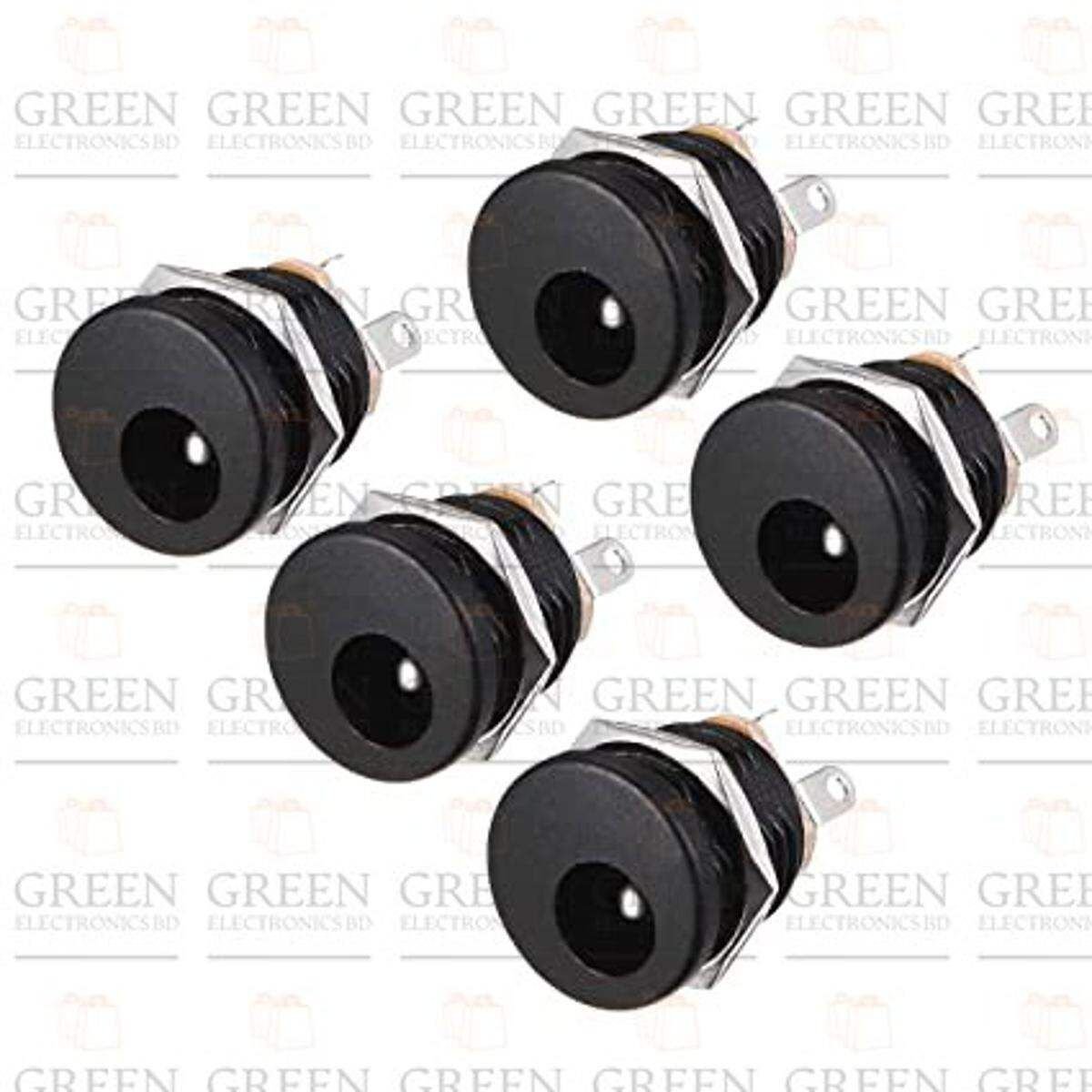 5 Pcs DC Power Female Jack Socket Connector (5.5x2.1mm) Panel Mount Threaded Adapter with Hex Nut for Electronics, CCTV & DC Power Supply Projects