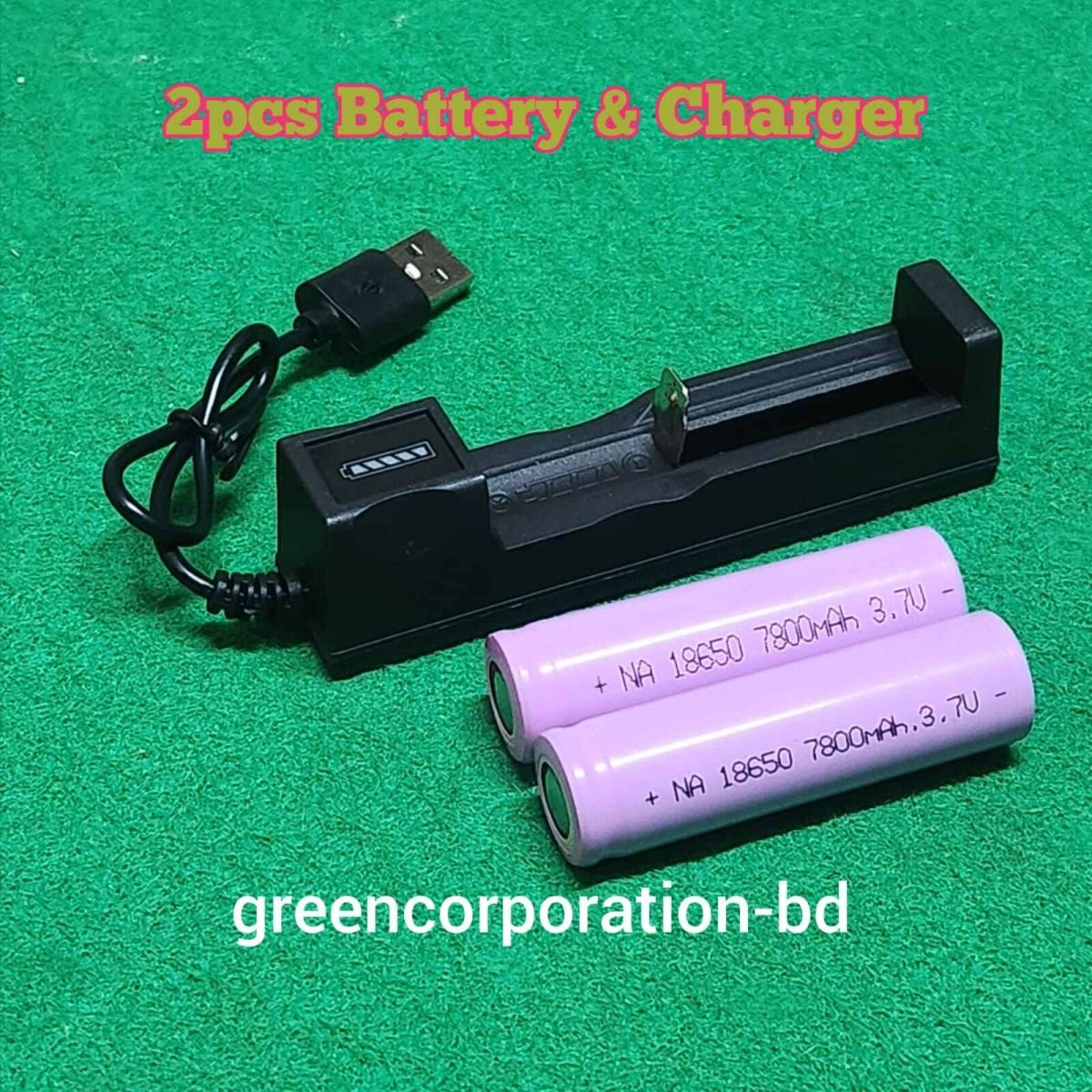 2Pcs 3.7v 18650 Model Battery With Charger Combo Package GREEN ELECTRONICS