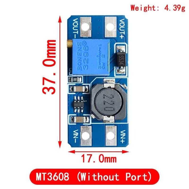 MT3608 2A DC-DC Step Up Adjustable Voltage Regulator Power Supply Module - Input 2V-24V to Output 5V-28V Boost Converter Board