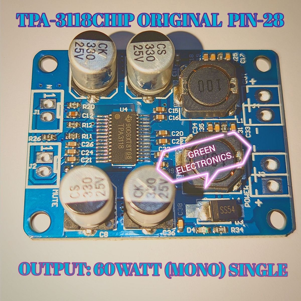 TPA3110 BTL 28pin Chip 60W Mono Digital Audio Power Amplifier Board Module DC 12V-24V