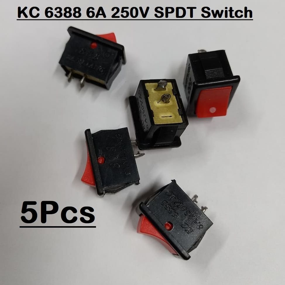 5Pcs KC-6388 KC 6388 Rocker Switch 2 Pin 6A 250V 2 Positions SPDT ON OFF Boat Rocker Switch Power Rocker Switch Black & Red Color Micro Switches For Electronic Projects