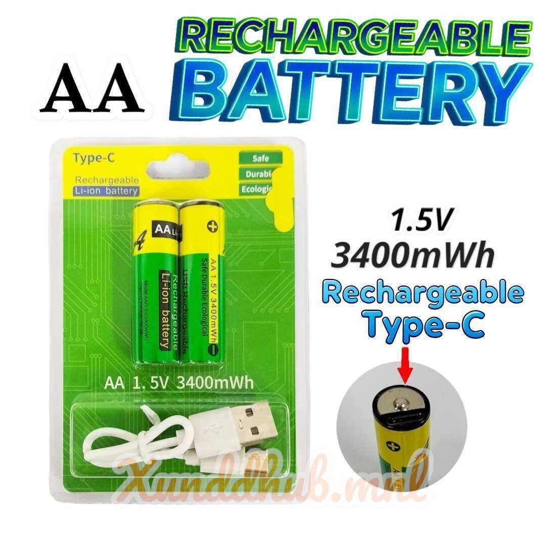 AA 1.5V 3400mWh Rechargeable Lithium Battery USB Type C AA 1.5V 3400mWh USB Rechargeable Li ion Battery Fast Charging Lithium-Ion Battery for Remote, Toys, and Gadgets