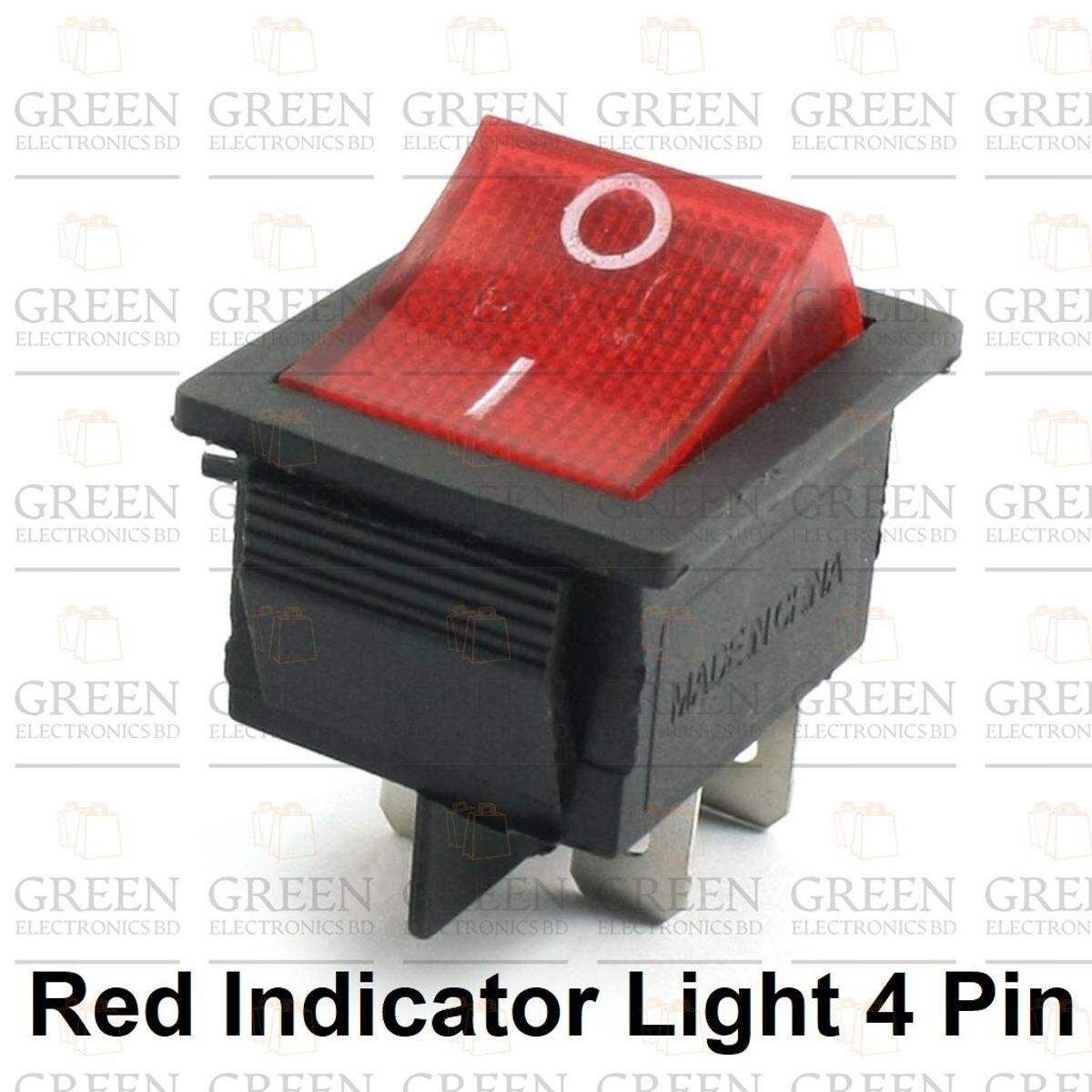 2Pcs- KCD1 Rocker Switch 16A 250V 4 Pin Black Color Switches 4Pin On Off 2 Positions Full Illuminated Neon RED Indicators DPST Power Switch For Auto Car Boat IPS UPS