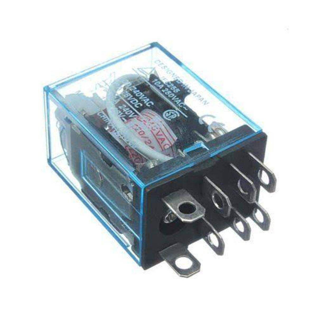 220Vac 10Amp DPDT Power Relay Electromagnetic Relay MY2 is a power relay with a coil rated voltage of 220V. The relay have 8 pins, with good quality and long operational life.